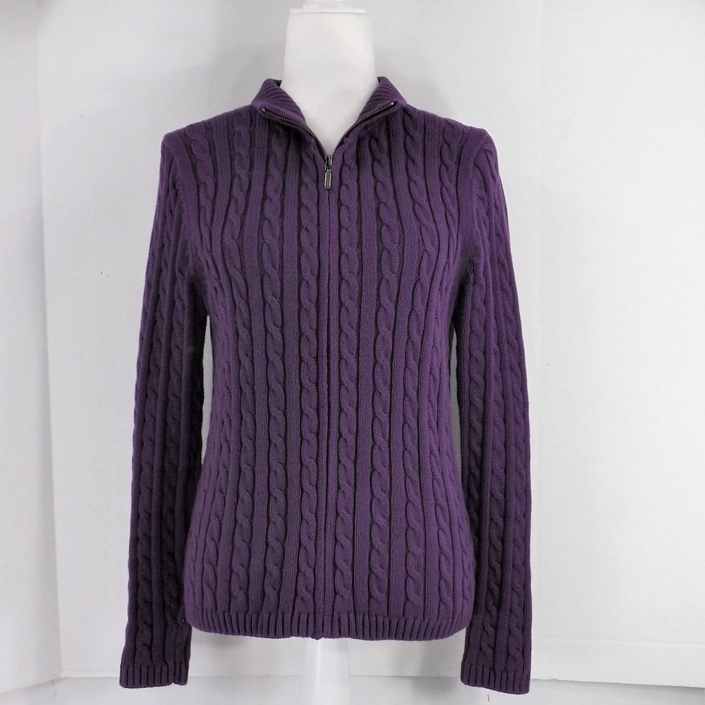 L.L. Bean Purple Cable Knit Half-Zip Sweater
